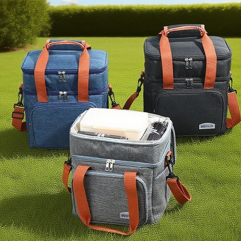 1PC Picnic Bags Double Layer Lunch Bag Thermal Insulation Food Drink Storage Tote Crossbody Cooler Picnic Supplies Storage Bags