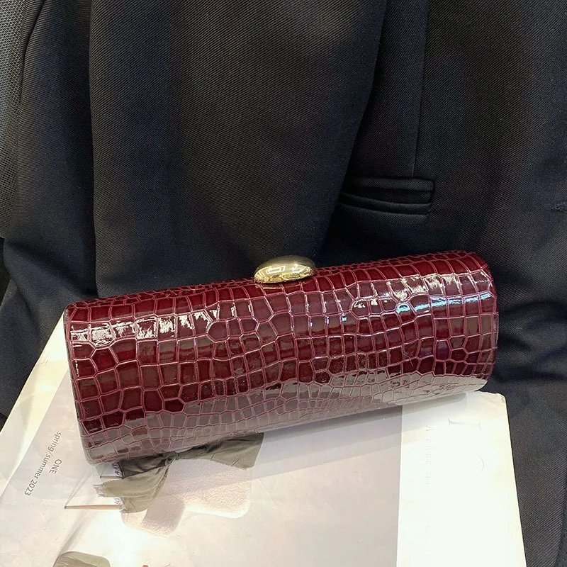 Fashion Prom Evening Purse Clutch Bag Women Luxury Crocodile PU Leather Party Crossbody Burgundy Box Day Shoulder Bag
