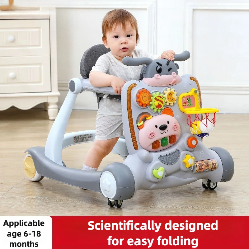 Anti O-Leg Baby Walker - 6-18 Months Foldable Push Cart with Multi-Function Anti-Slip Design, Walking Aid Toy & Foldable