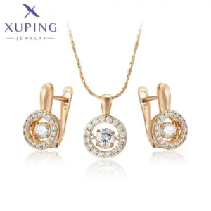 Xuping Jewelry Hot Sales Trendy Fashion Round Stone Pendant Necklace Earring Set for Women Exquiste Party Gift X000850555