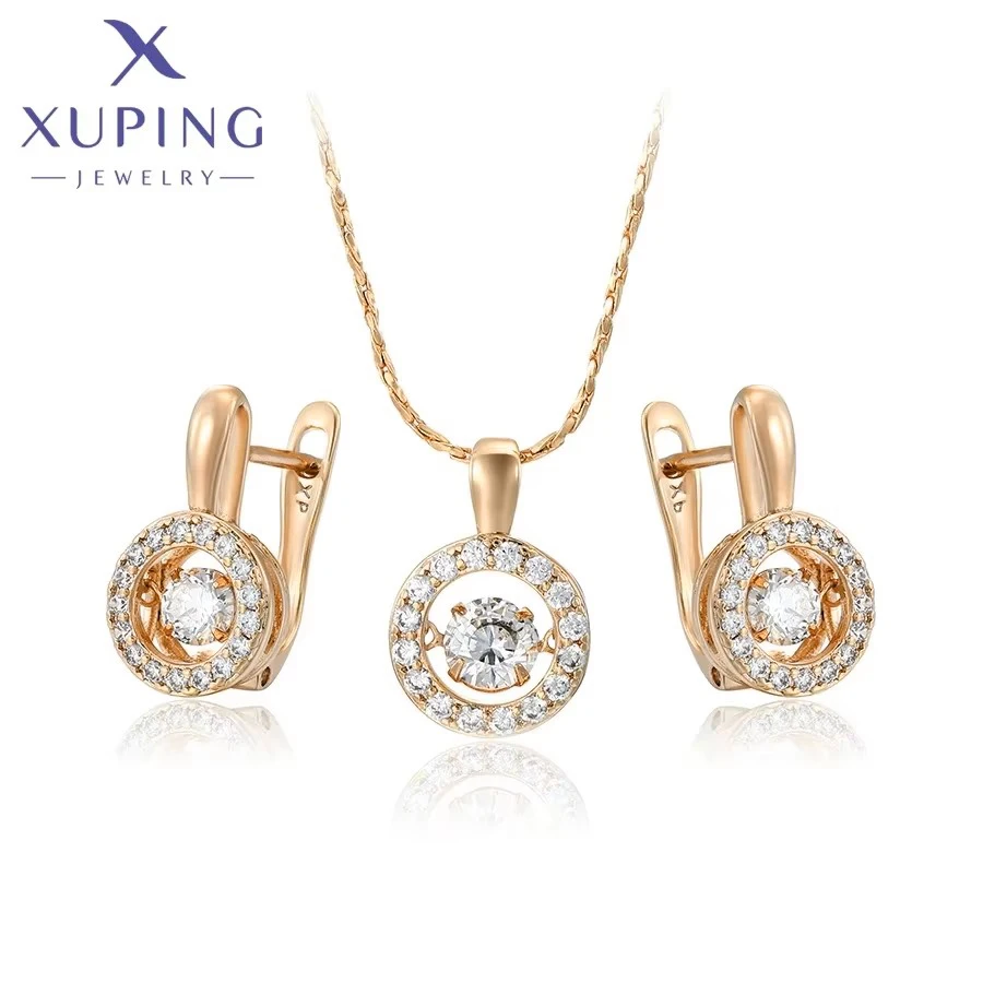 Xuping Jewelry Hot Sales Trendy Fashion Round Stone Pendant Necklace Earring Set for Women Exquiste Party Gift X000850555