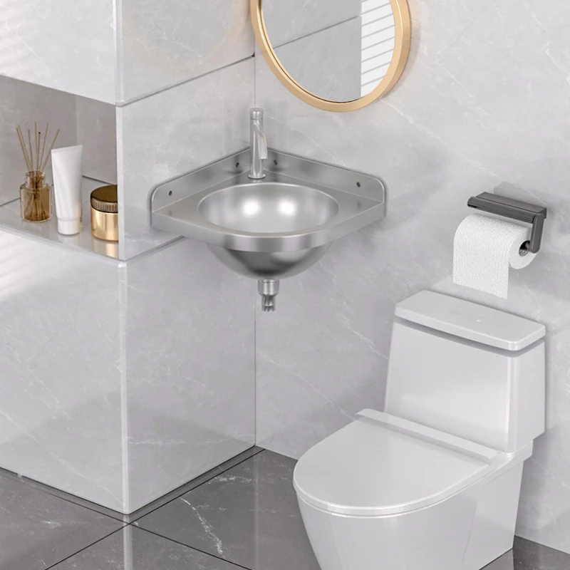 304 Stainless Steel Triangular Sink Scratch-Resistant Corner Washbasin Compact Wall-Mounted Sink for Small Spaces