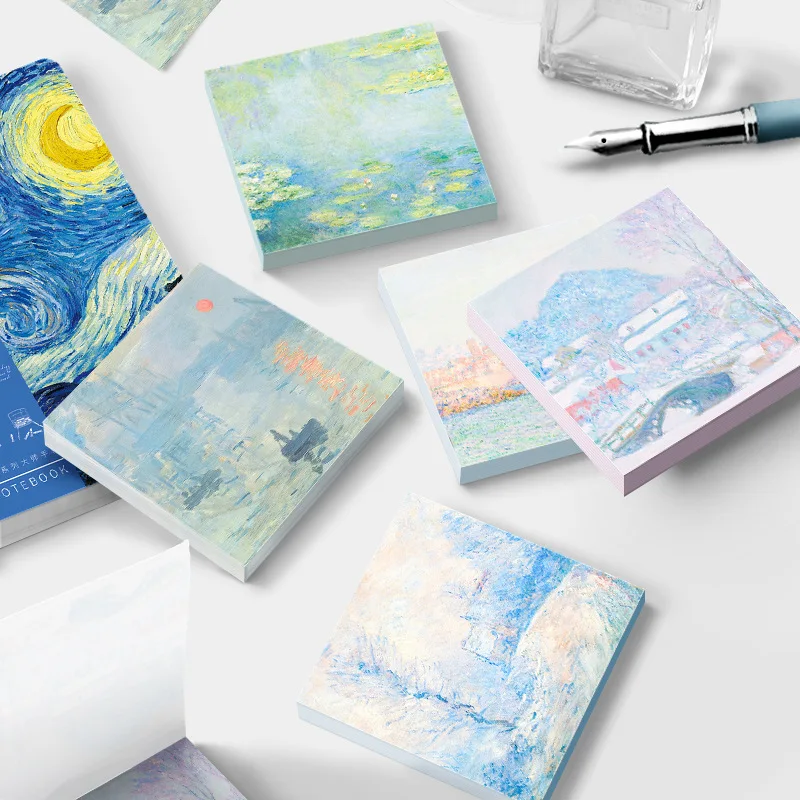 Painting Memo Pad Monet Van Gogh No-sticky Note Decal Scrapbooking DIY Notepad Diary Stationery School Supplies