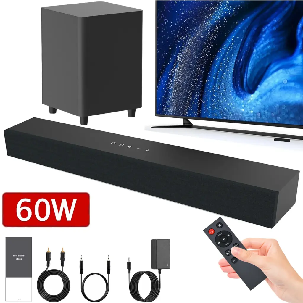 60W TV SoundBar 2.1 Bluetooth Speaker 5.0 Home Theater System 3D Surround Sound Bar Remote Control With Subwoofer For TV
