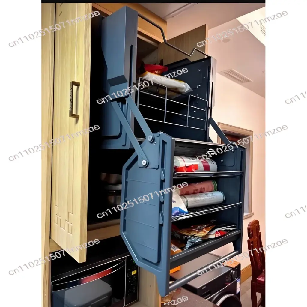 Pull-Down Basket Storage Shelves with Lifter Mechanism, Ideal for Tall Kitchen Cabinets