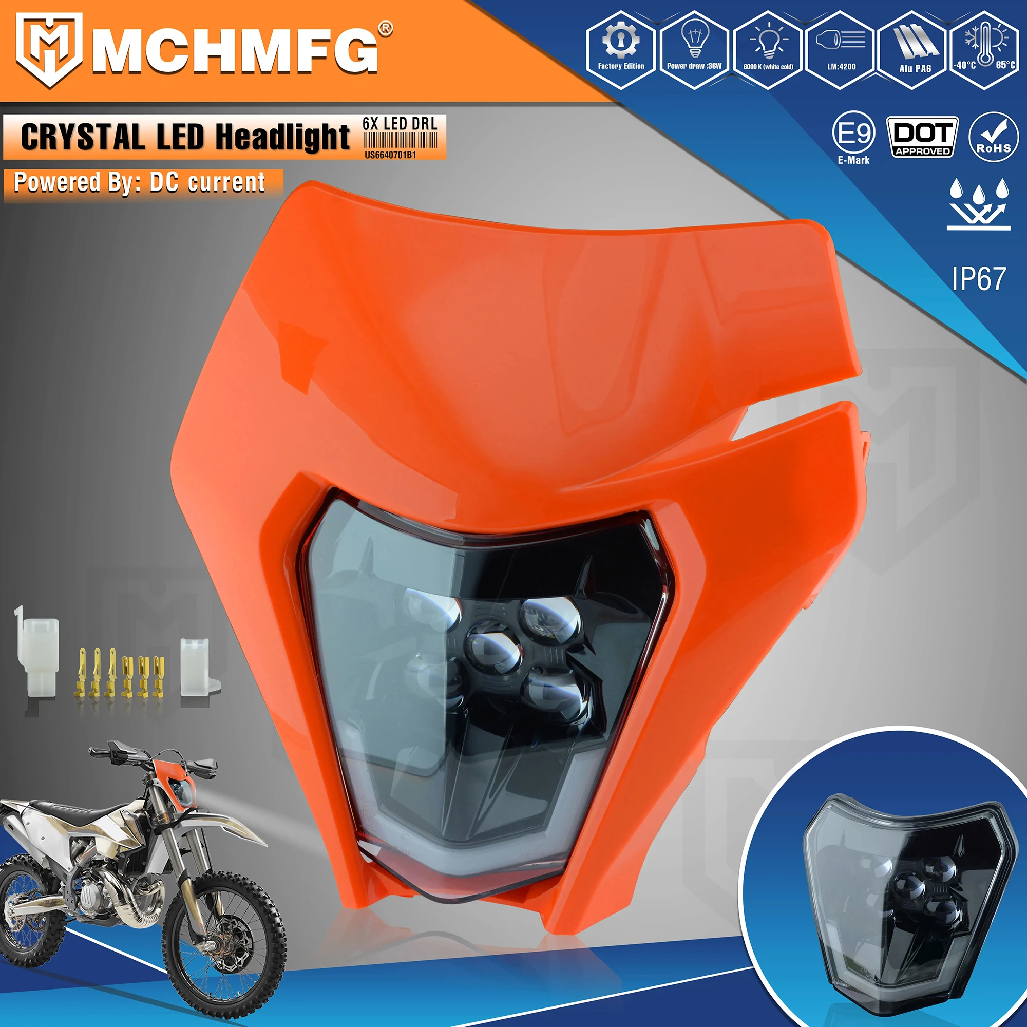 MCHMFG Motorcycle crystal LED Headlight Headlamp For KTM EXC SX SXFXC XCF XCW XCFW 2020 2021 2022 Enduro MX Motorcycle
