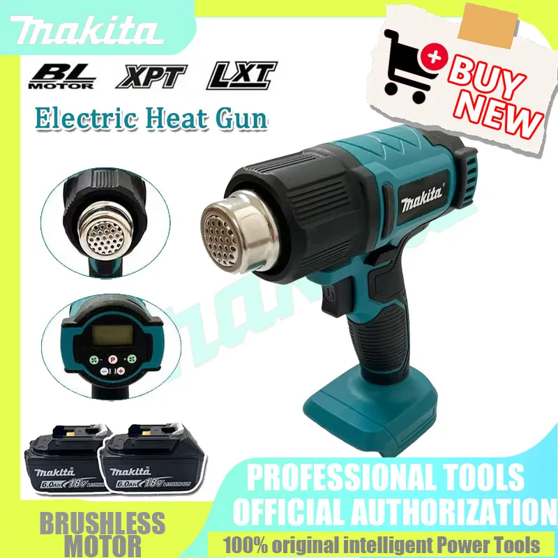 Makita Cordless Hot Air Gun, Digital Display, Battery Powered, 2 Nozzles, Industrial Shrink Wrapping, 18V