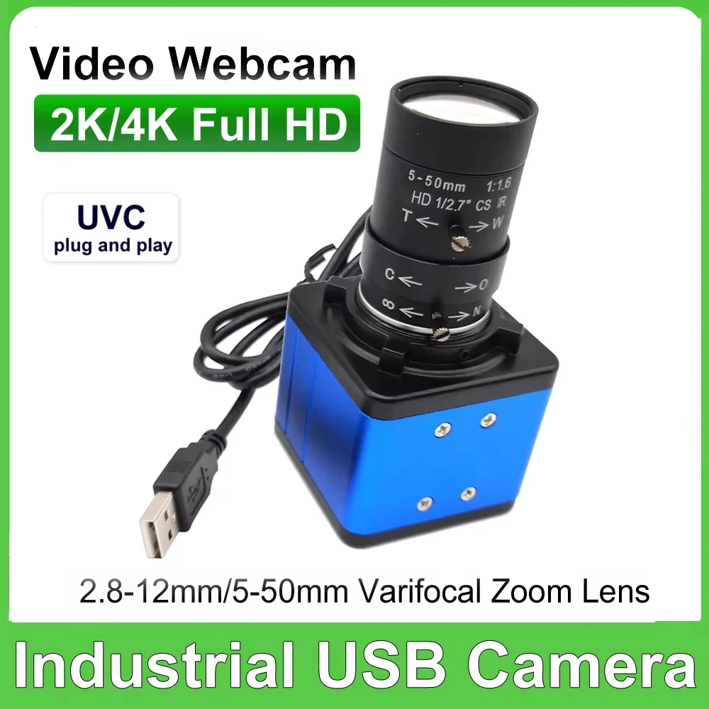 30fps Industrial HD 4K 2K USB Webcam With 5-50mm Varifocal CS Lens UVC OTG Plug And Play USB Computer Camera For Conference