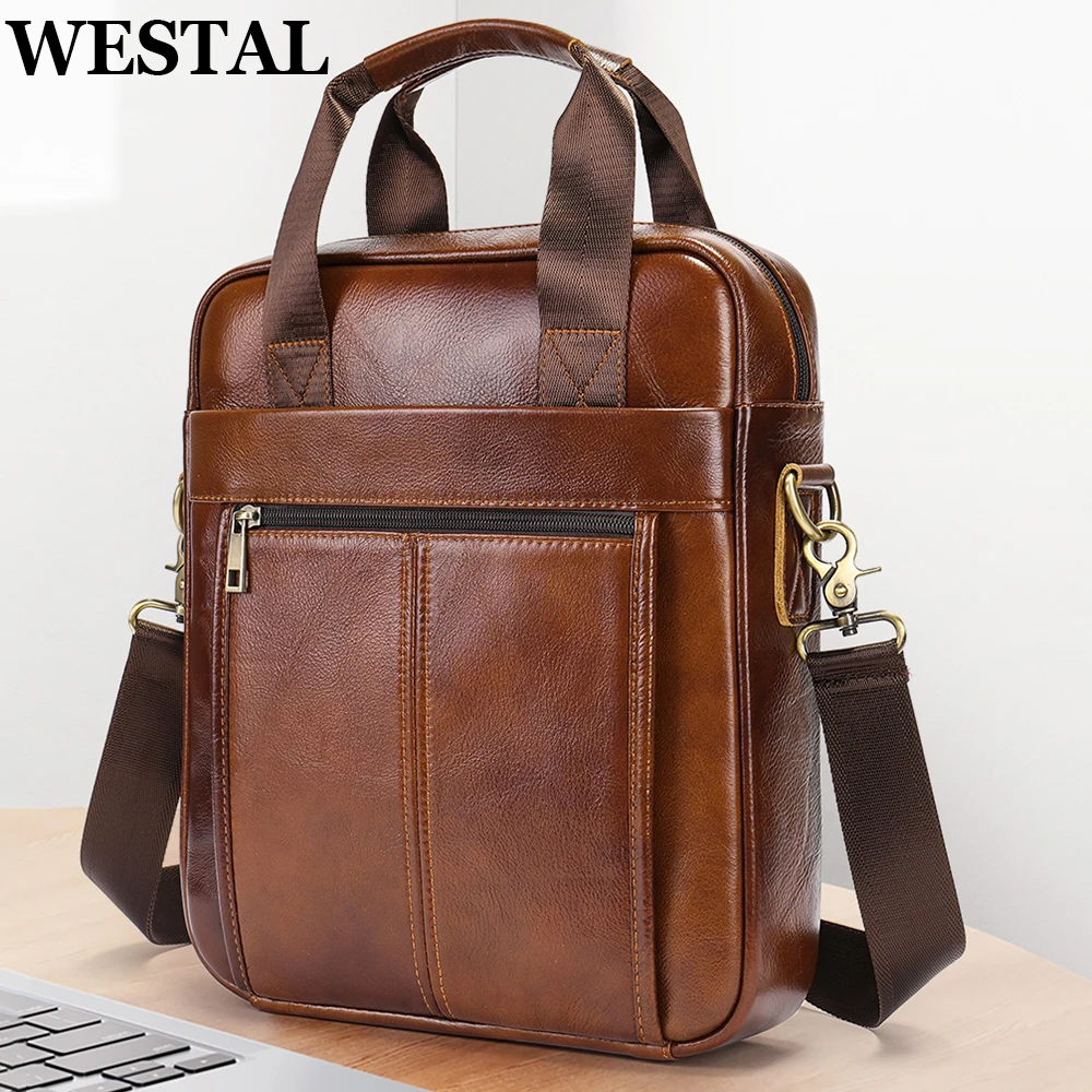 WESTAL Men's Shoulder Bags Genuine Leather Crossbody Messenger Bag For 13.3 Inch Laptop Briefcase Leather Man Handbags 8577
