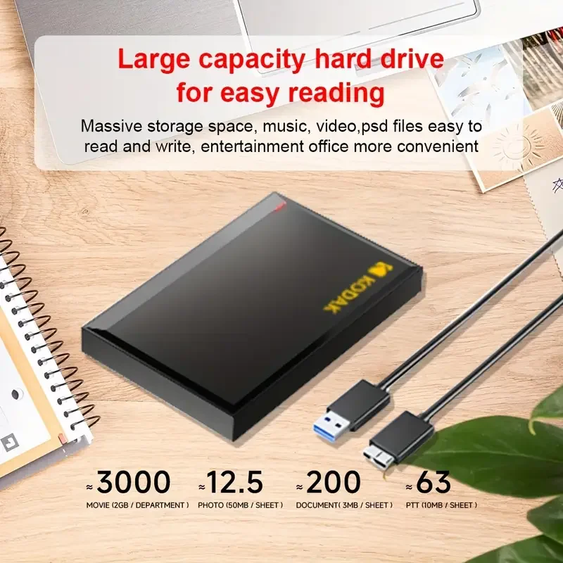 KODAK P190 512GB 2.5'' Portable External HDD USB 3.0 5Gbps Gaming Storage Disk Compatible for Laptop Desktop External Hard Drive