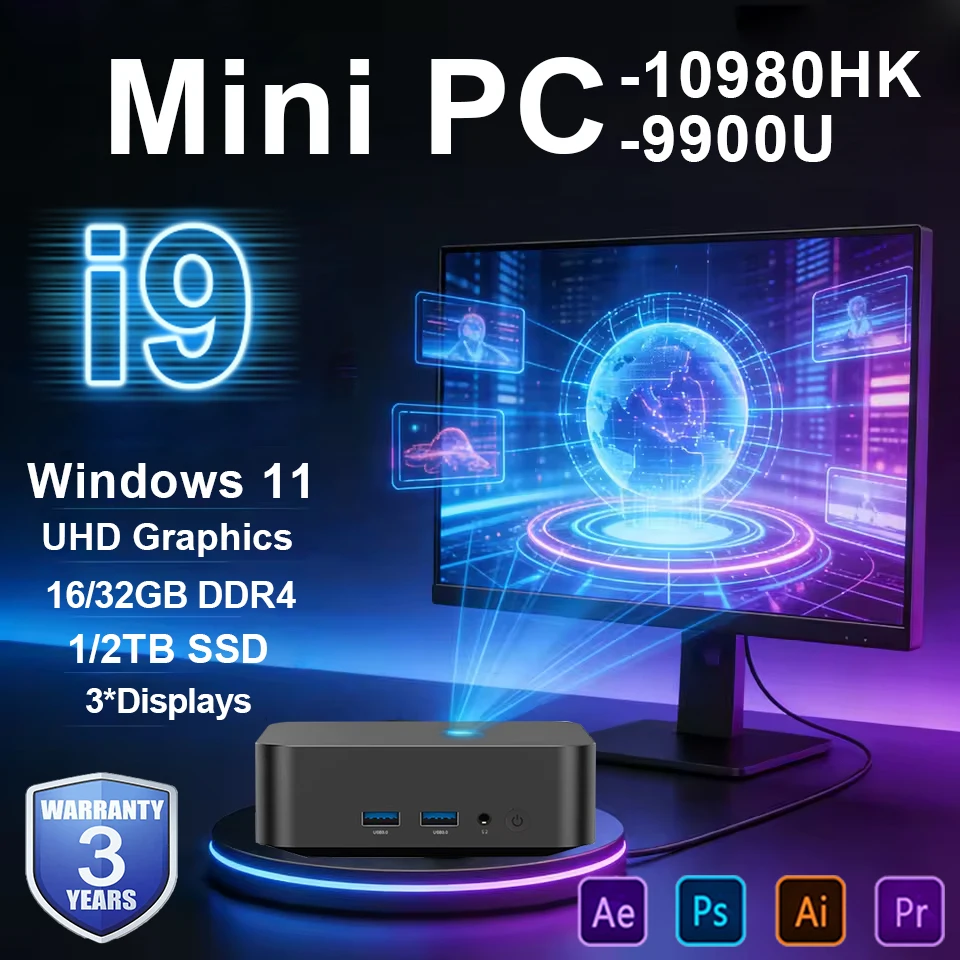 MINI PC Windows 11 Pro Core i9 10980HK i9 9900U DDR4 16GB 32GB SSD 1TB 2TB Computer Gaming Office Business Desktop PC Gamer