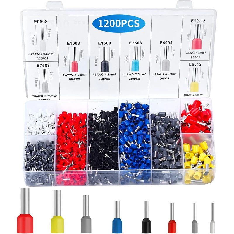 1200pcs Tubular Terminal Block Connector Wire Terminal Kit Insulated Cord Pin End Terminal Electrical Crimper Terminator