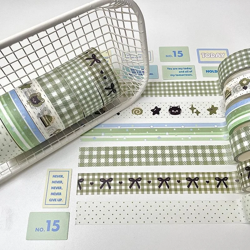 MINKYS 6pcs/lot Matcha Green Decorative Tape Set Cute Cartoon Creative Washi Tape School Stationery