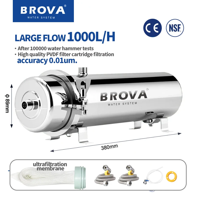 BORVA Whole House High Flow UF Water Purifier 0.01μm Stainless Steel Mineral Filter with Washable Reusable PVDF Membrane 1000L