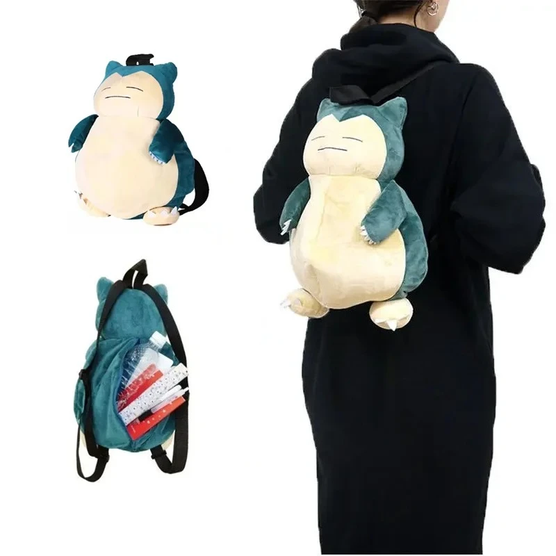 TAKARA TOMY Snorlax Pokemon Backpack Plush Kawaii Anime Pendant Stuffed Bag Soft Cartoon Schoolbag Birthday Gift Boys Girls