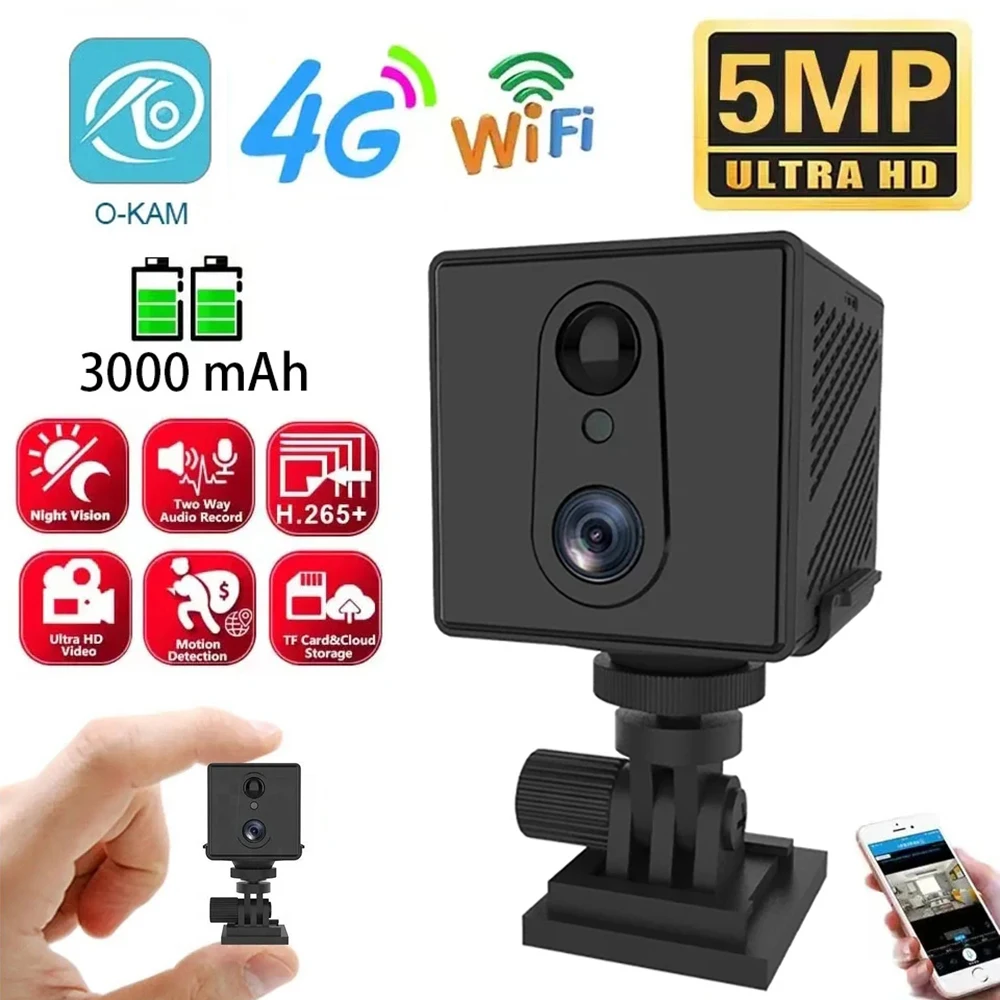 WiFi/4G SIM Card HD Mini Camera 3000mAh 5MP 6X Zoom Wireless Smart IP Camera Two-way Voice Intercom, Remote Viewing