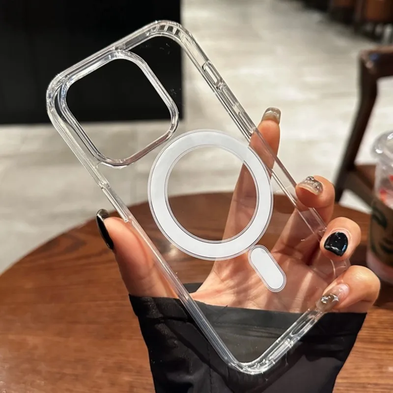 Original Transparent For Magsafe Wireless Charge Magnetic Case for iPhone 17AIr 16 15 14 13 12 11 Pro Max 7 8 Plus Acrylic Cover