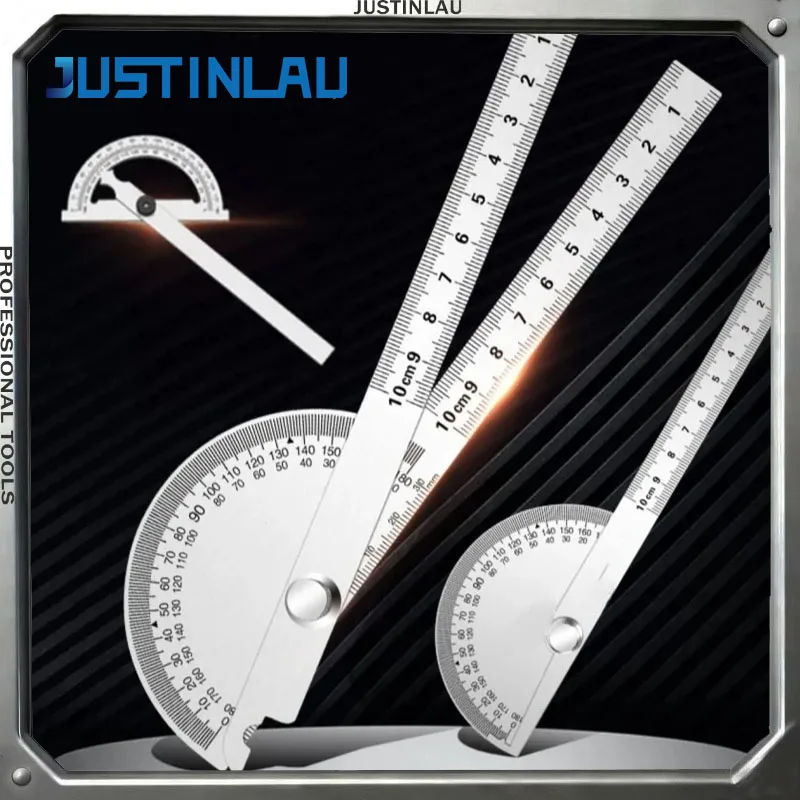 JUSTINLAU 1PC Angle Ruler Measuring Protractor Ruler Metal Detector 180 Stainless Steel Woodworking Wooden Measuring Tool