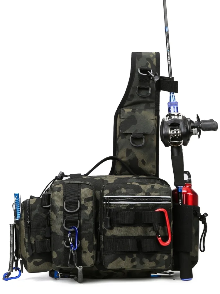 Fishing Tackle Backpack Lure Box Gear Storage Bag Fanny Pack Men Fly Fishing Backpack Sling Shoulder Bag with Rod Holder