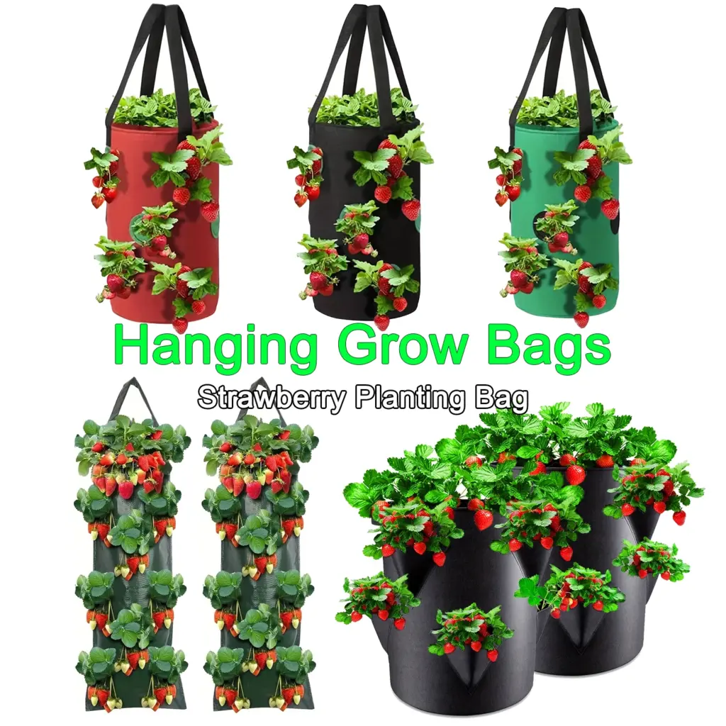 Hanging Grow Bags for Strawberries & Tomatoes Hanging Planting Grow Bag Vertical Multi-Pocket for Herbs & Flowers Garden Gift