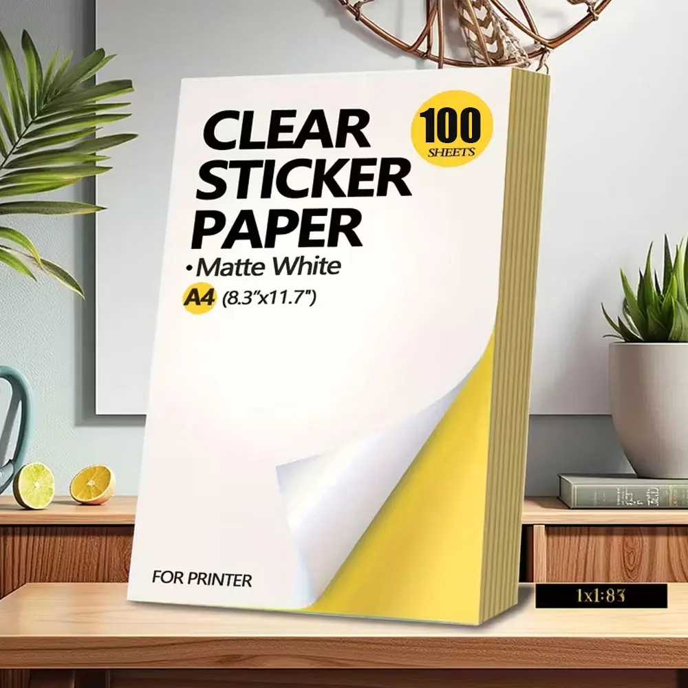 100 sheets of A4 printable matte white vinyl paper, compatible with inkjet and laser printers, self-adhesive paper.