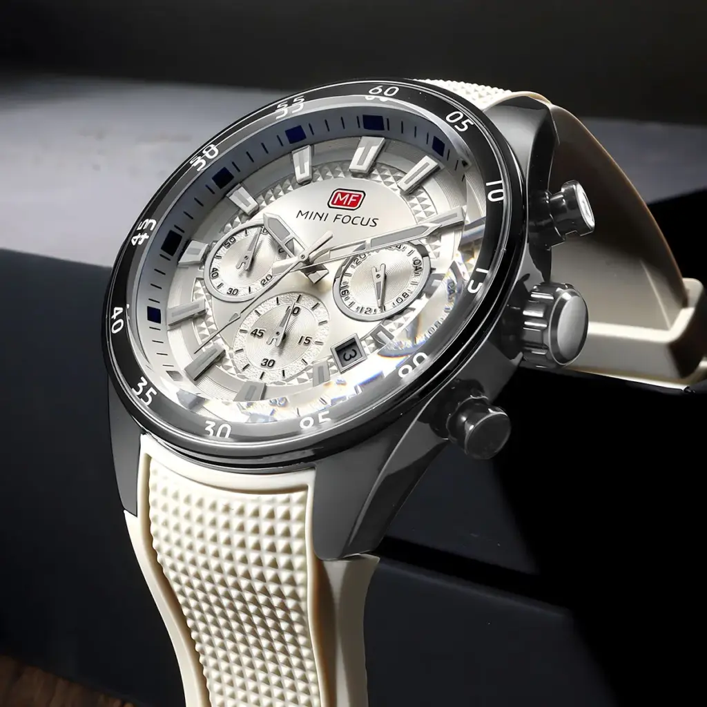 MINI FOCUS Men's Quartz Watch Multifunctional Chronograph Luminous Waterproof Casual Sport Wristwatch with Silicone Strap 0627G