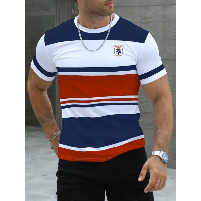 Men's short-sleeved striped design T-shirt, short-sleeved T-shirt, quick-drying, breathable, comfortable, casual, street style