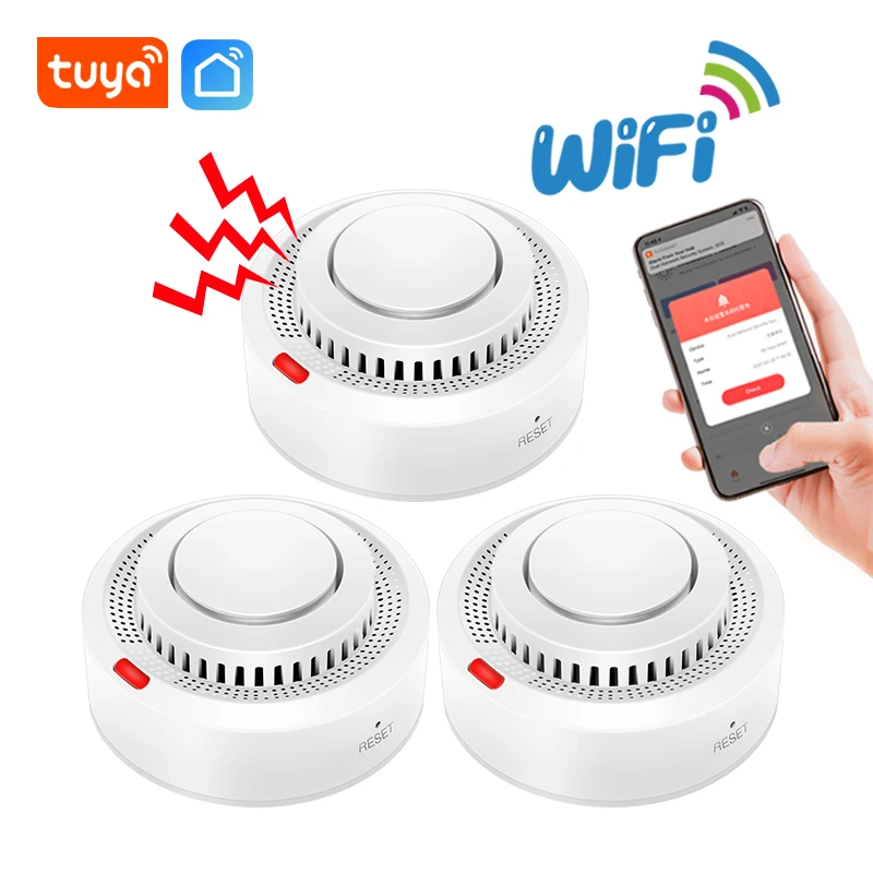Tuya WiFi Fire Detector Smoke Sensor Smokehouse 80db Sound Alarm Smart Home Security System Combination APP Message Push