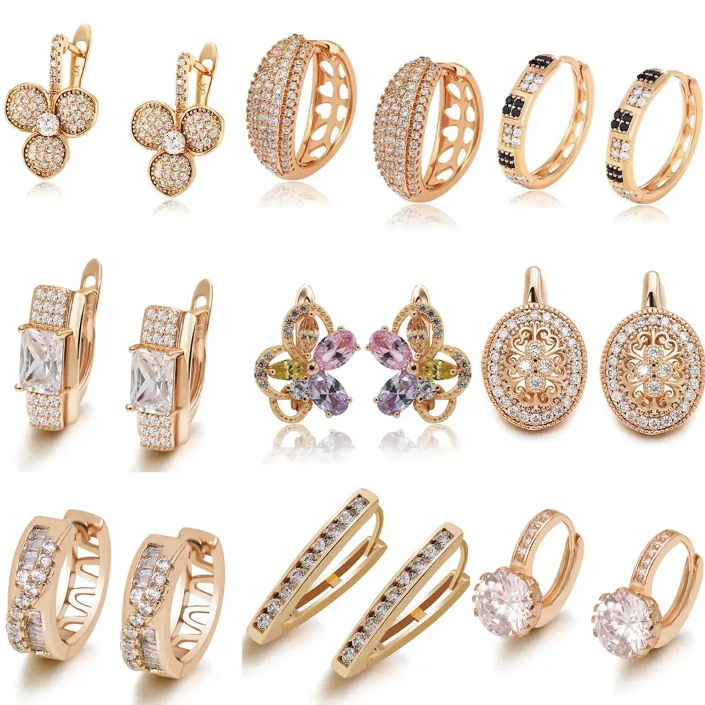 Wholesale--- 18 k Gold Plated Zircon Hoop Earrings for Women Fashion Jewelry XP