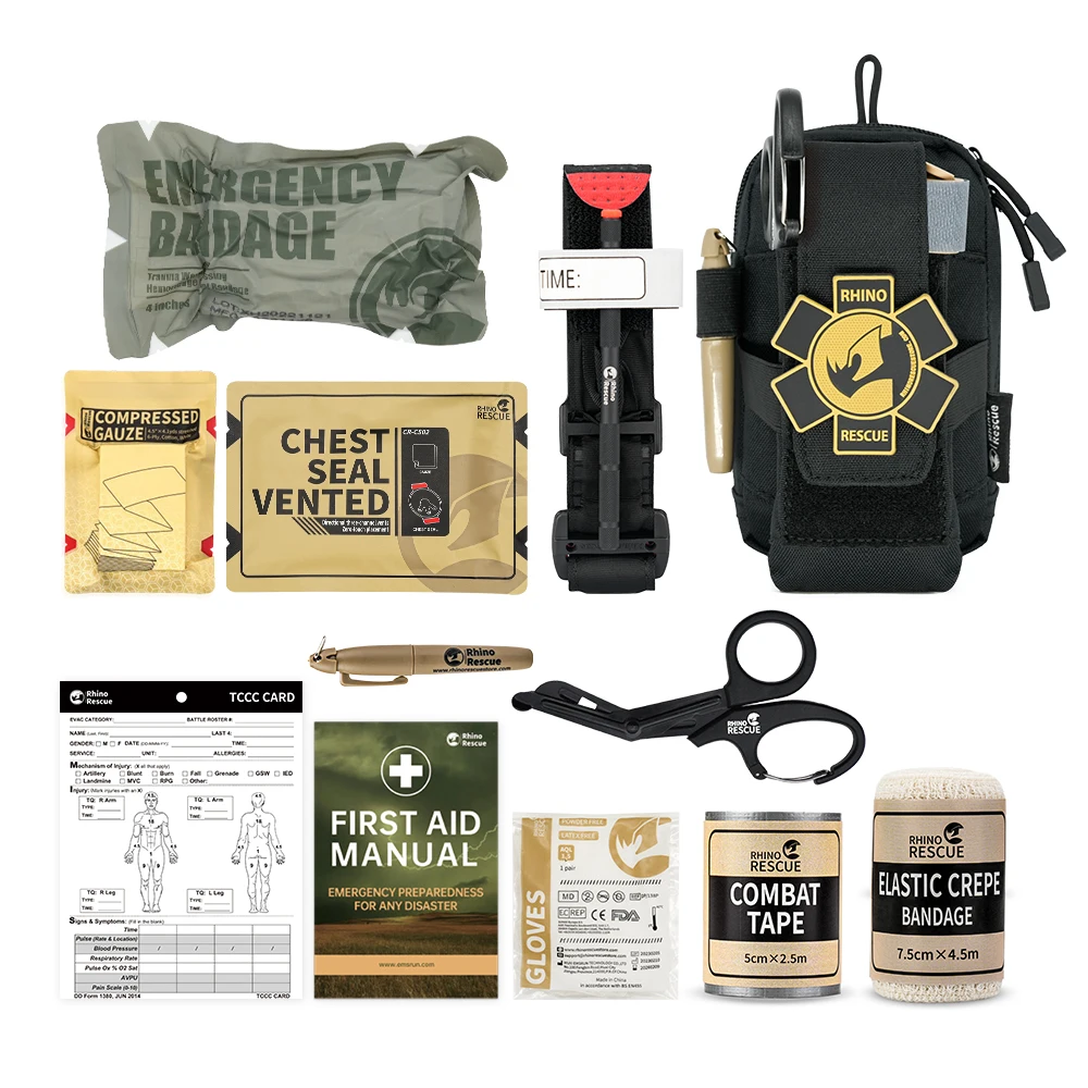 Rhino Rescue EDC First Aid Kit IFAK Trauma with Molle Tactical Pouch Tourniquets Bandage for Survival