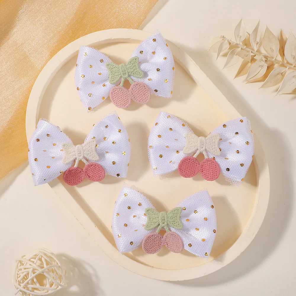 RAINBOW BOWS 2Pcs Trendy Bows Hair Clips for Girls Sweet Cherry Hairpins Plush Barrette Handmade Hair Accessories
