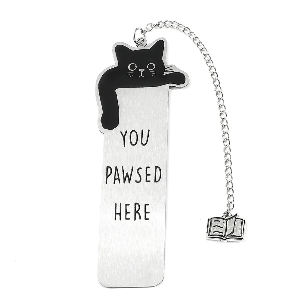 Creative cat waving design with colorful stainless steel text bookmark, giving the best reading blessings to those around you,