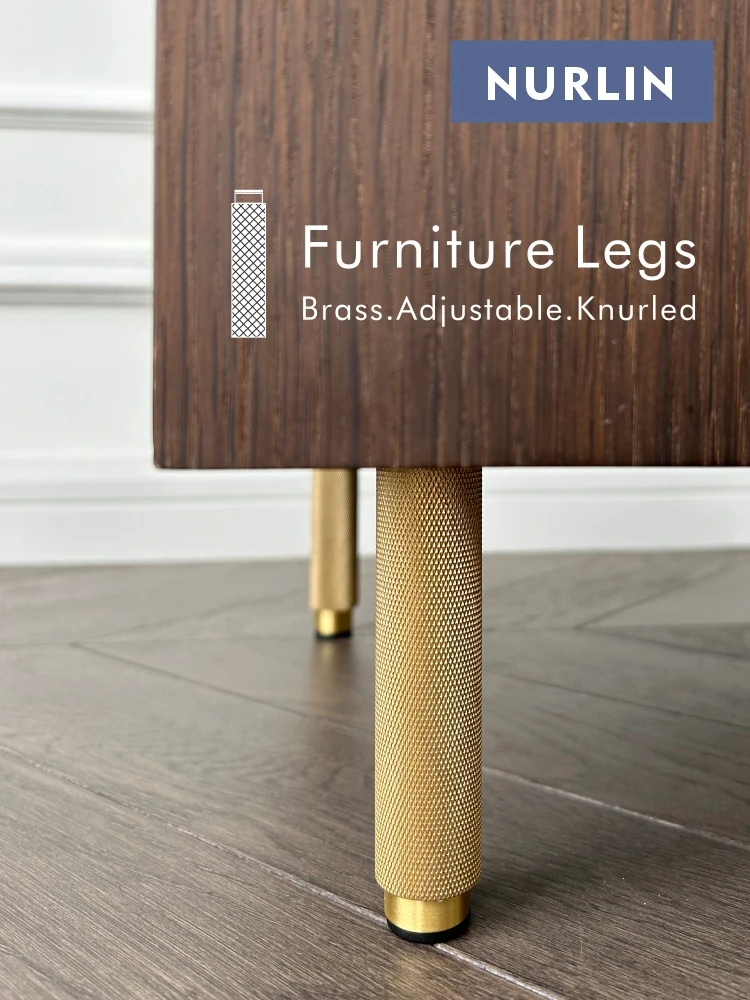 Nurlin Brass Knurled Diamond Cut Pattern Adjustable Height Furniture Cabinet Foot Firmly Supported Knurling Legs Black Gold
