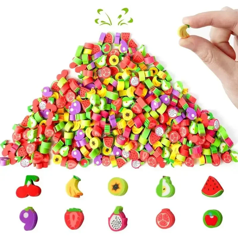 50pcs Mini Fruit Animal Erasers Small Christmas Pencil Erasers for Kids Party Favors School Homework Awards Student Prizes Gift
