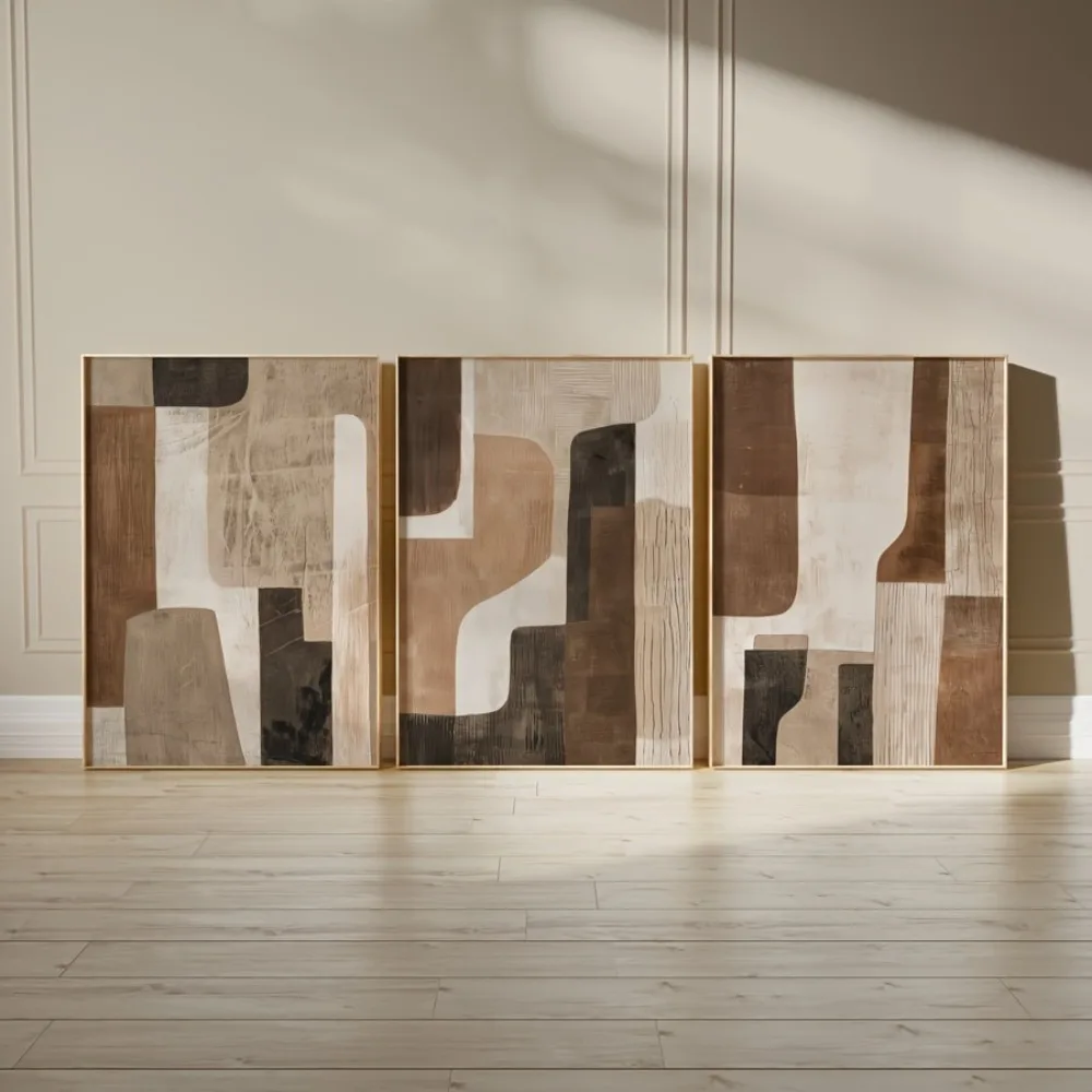 3pcs Frameless Brown and Beige Neutral Abstract Wall Prints,Abstract Art Canvas Posters,Bohemian Modern Wall Decor,Spring Decor