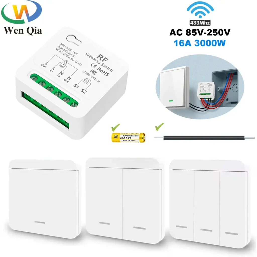 433Mhz Wireless Smart Light Switch 86 Panel Remote Control Switch AC 110V 220V 230V 240V 16A 3000W Mini Relay Receiver for Lamp