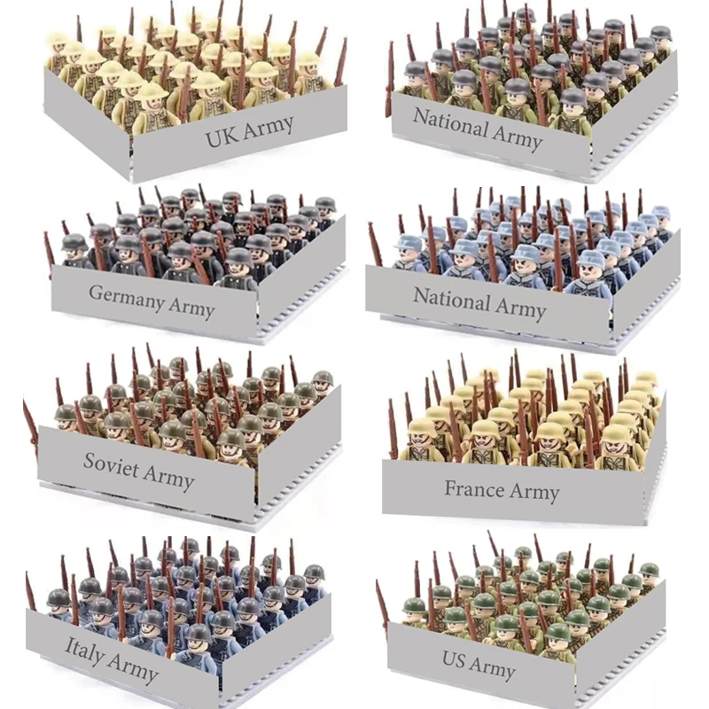 WWII Infantry Military Soldier War National Army Mini Gun Weapon Models Building Blocks Building Blocks Toys for Kids
