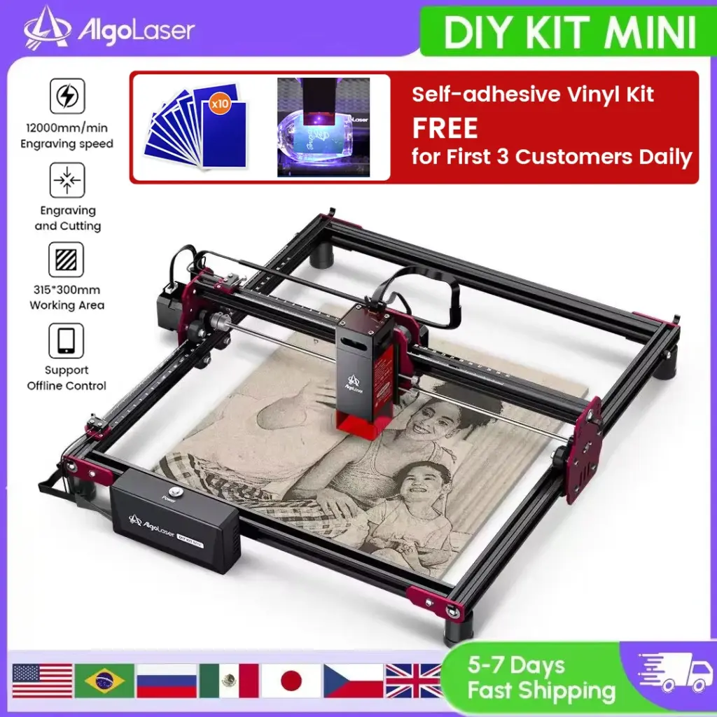 Algolaser DIY KIT Mini 10W/5W Laser Master Engraver Cutter Portable Logo Printer Woodworking Tool CNC Machine Offline Control