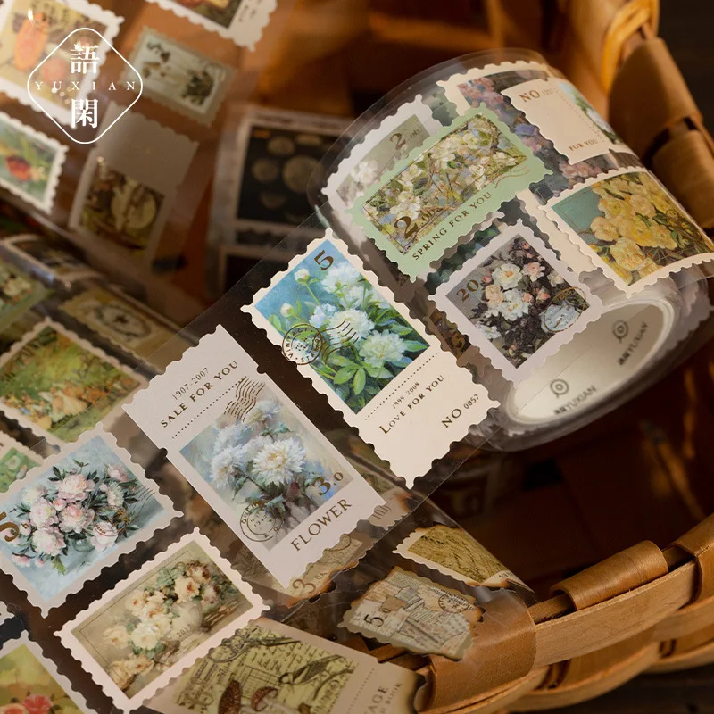 55mm*200cm/roll Vintage Stamp Washi Die-cutting Tape Decorative collage Diary Album Scrapbooking material Craft Supplies