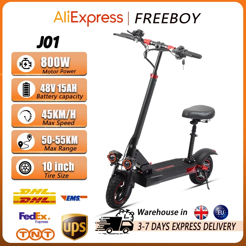 FREEBOY J01 Electric Scooter 800W Motor 48V15AH Battery Range 50-55KM 10 Inch Tire City Adlut Commute Foldable Electric Scooter
