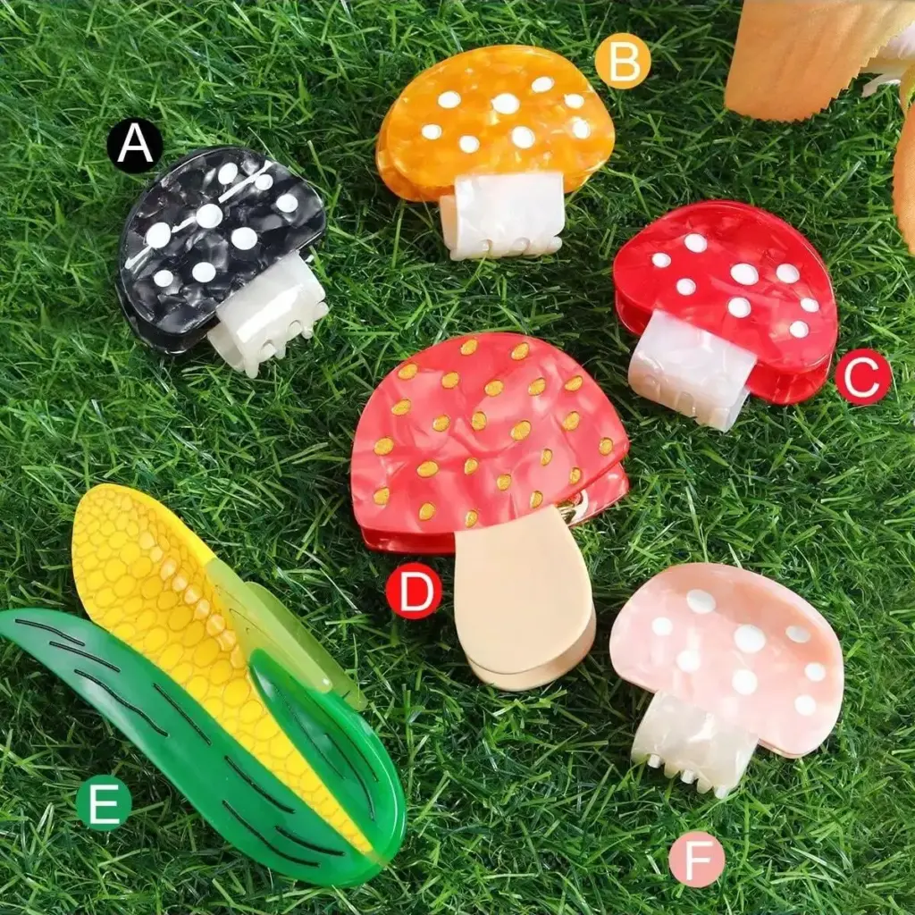 red acetic small cute mushroom hair claw clip for girl Vegetable series styling hair clip