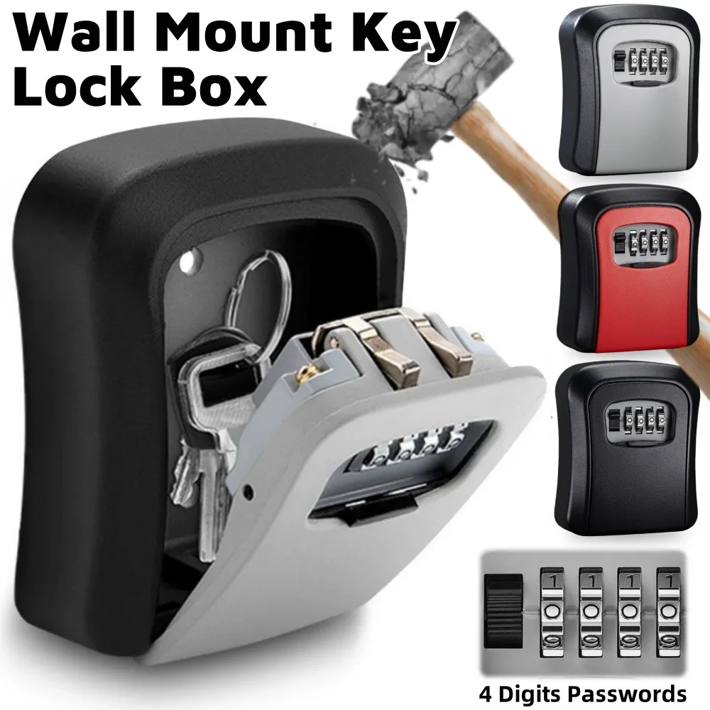 Wall Mount Key Lock Box 4 Digit Password Code Security Lock No Key for Home Office Key Safe Secret Storage Box Organizer