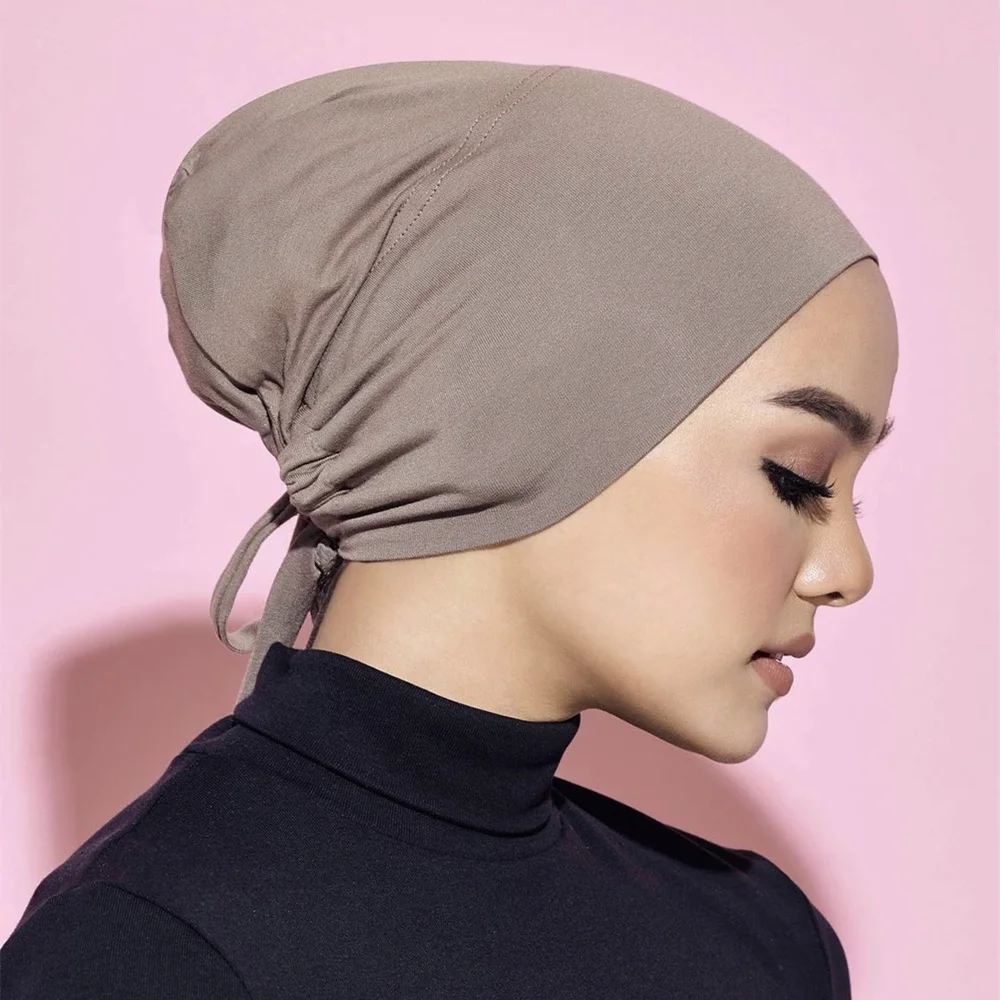 2024 Soft Modal Tie Undercaps Muslim Hijabs for Women Under Scarf Hat Hijab Caps Eid Islamic Turban Hijab Bonnet Tie Under Cap