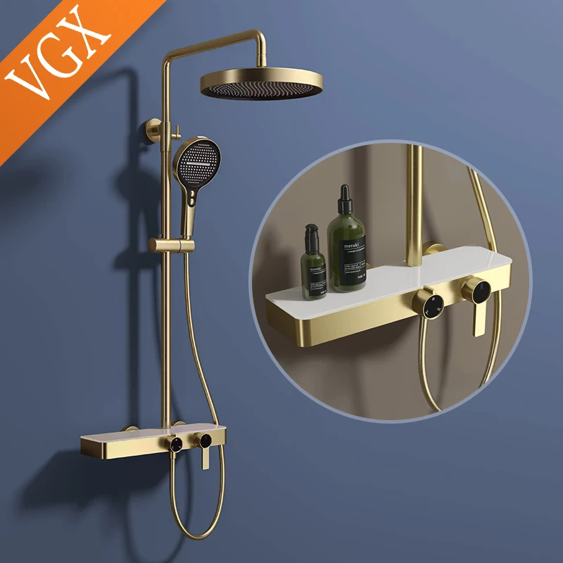 VGX Gold Shower System Set Bathroom Shower Faucet Set 3-way Rainfall Shower Set Shower Mixer Crane with Hand Shower Set Grey