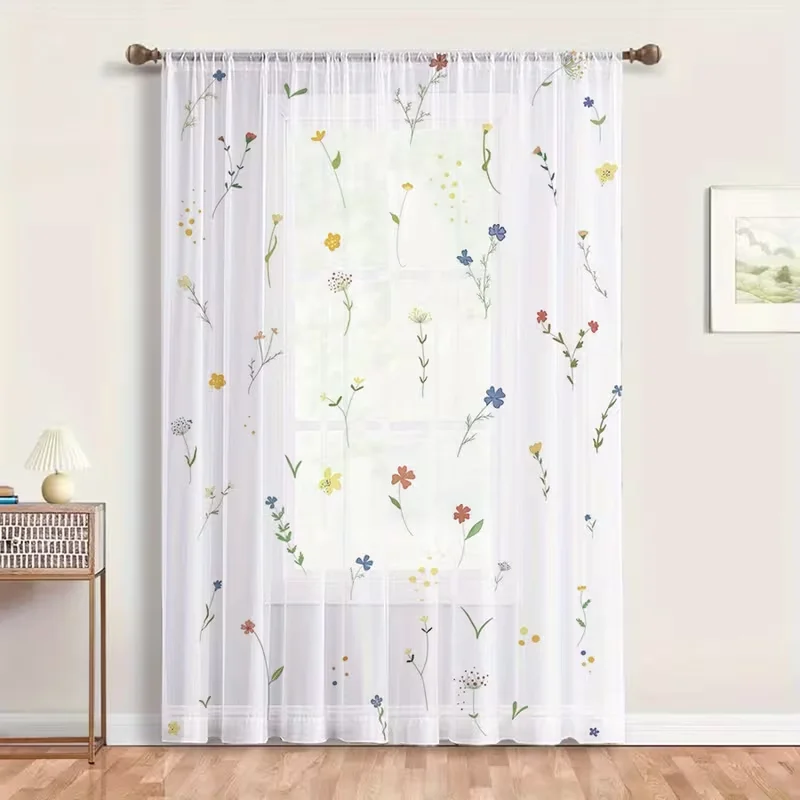 1PC Red Rose Petal Sheer Curtains Romantic Floral Print Light Filtering Drapes Valentine Home Decor for Bedroom Living Room