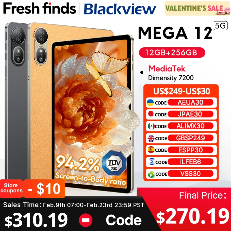 【World premiere】Blackview MEGA 12 Tablet 5G 12.2" 2.4K 120Hz Display Dimensity 7200 CPU IP69K Waterproof 50MP 10000mAh Pad PC