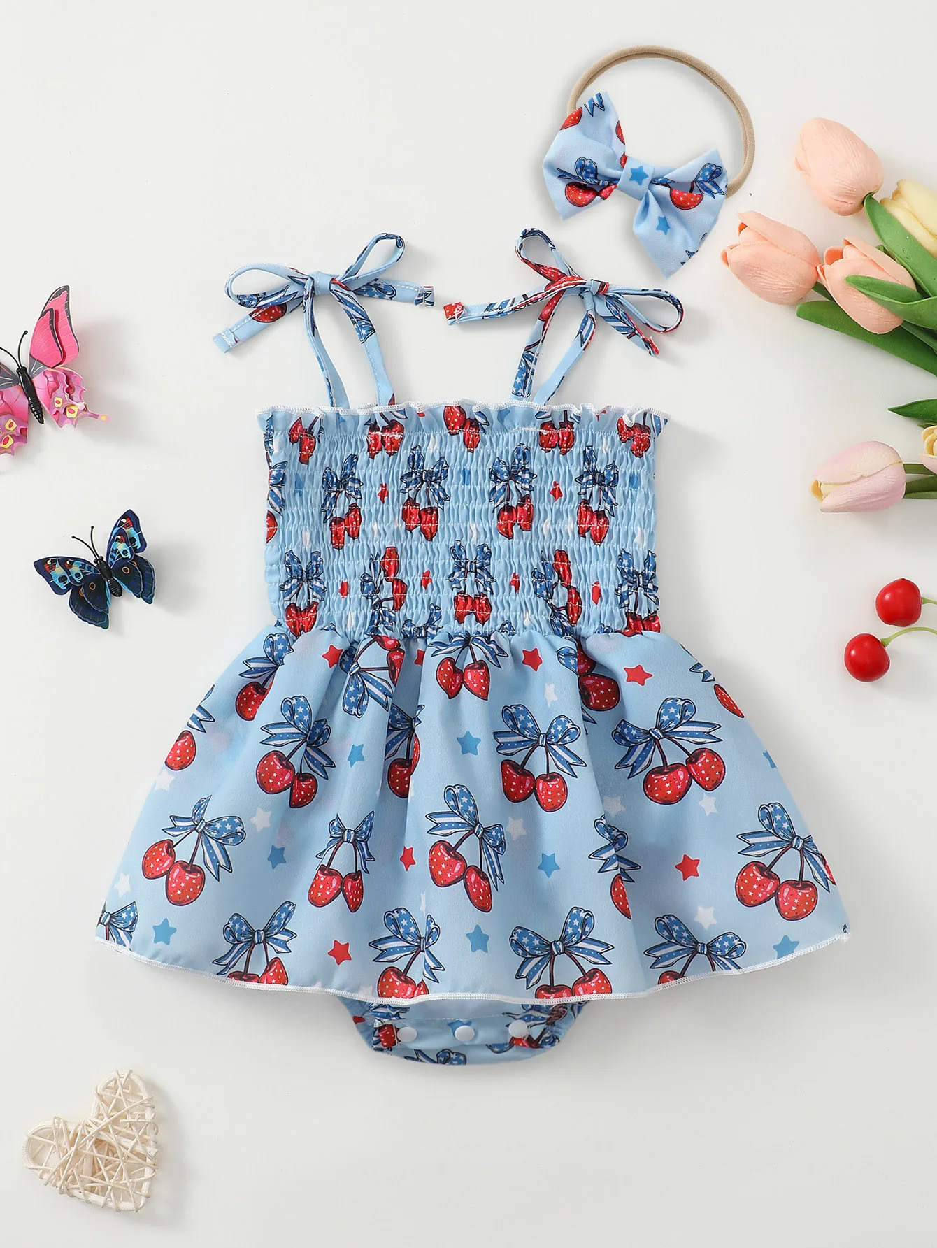Baby Girl Summer Cherry Print Romper Onesie Infant Clothing Comfortable Soft Fabric Baby Clothes