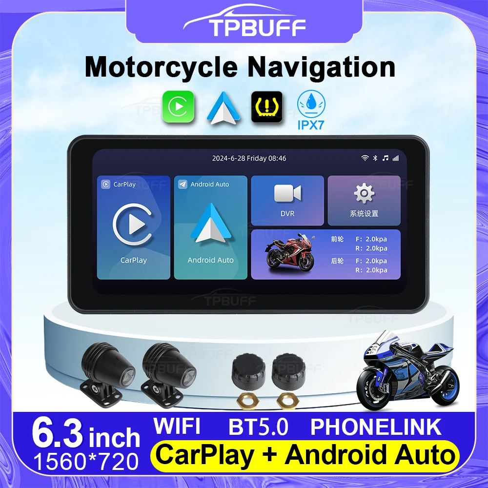 6.3 Inch Portable Motorcycles Wireless CarPlay Android Auto Smart Player GPS Navigation TPMS WIFI IPX7 L300