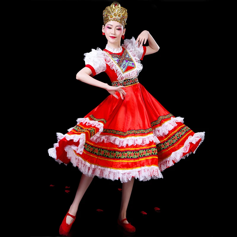 Red Russian Folk Dance Costume European Palace Dress Princess Maid Costume Stage Performance Opening Dance Big Swing Skirt