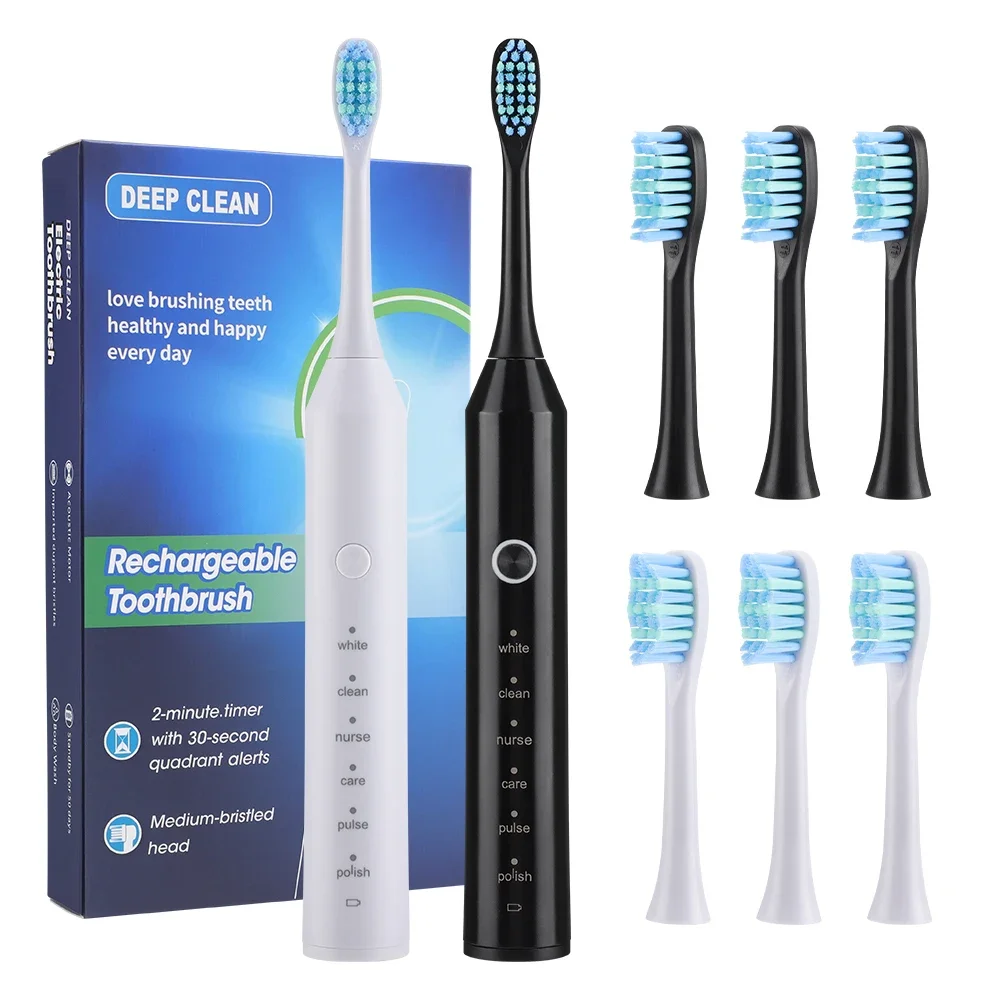 Sonic Electric Toothbrush Smart Dental Teeth Whitening Rechargeable Adult Tooth Brush With 6 Modes and 4 Brush Heads Oral Care